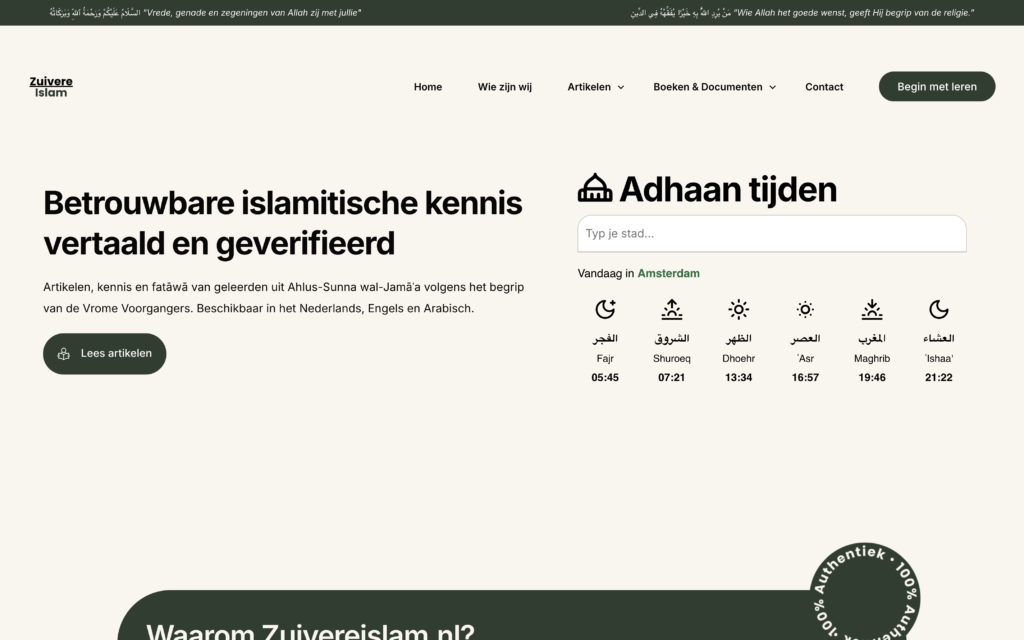 Website van Zuivere Islam